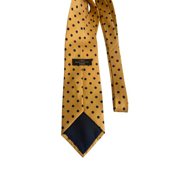 MARKS & SPENCER St Michaels Silk Yellow Navy Polka Dot Tie - Picture 2 of 7